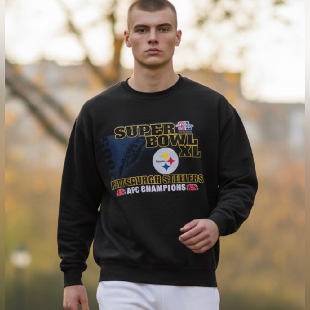 Vintage 2006 Pittsburgh Steelers NFL Superbowl XL Crewneck Sweater Black Size XL